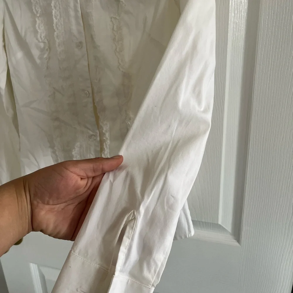 White Ruffled Button-Up Shirt - Picture 2 of 4